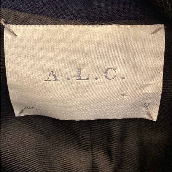 A.L.C. Navy Blue Virgin Italian Wool Blend Double Breasted Tie Jacket Blazer - Picture 4 of 7